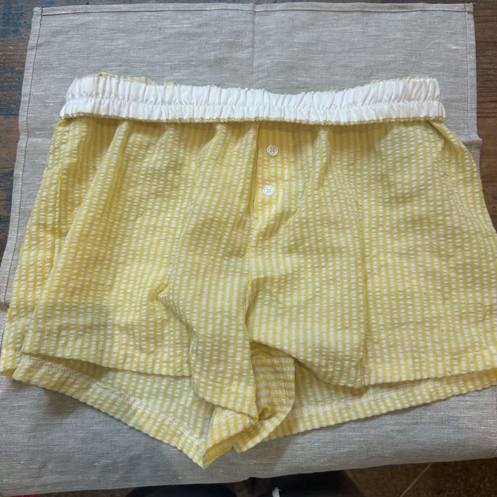 SHEIN Yellow and White Striped Linen Shorts